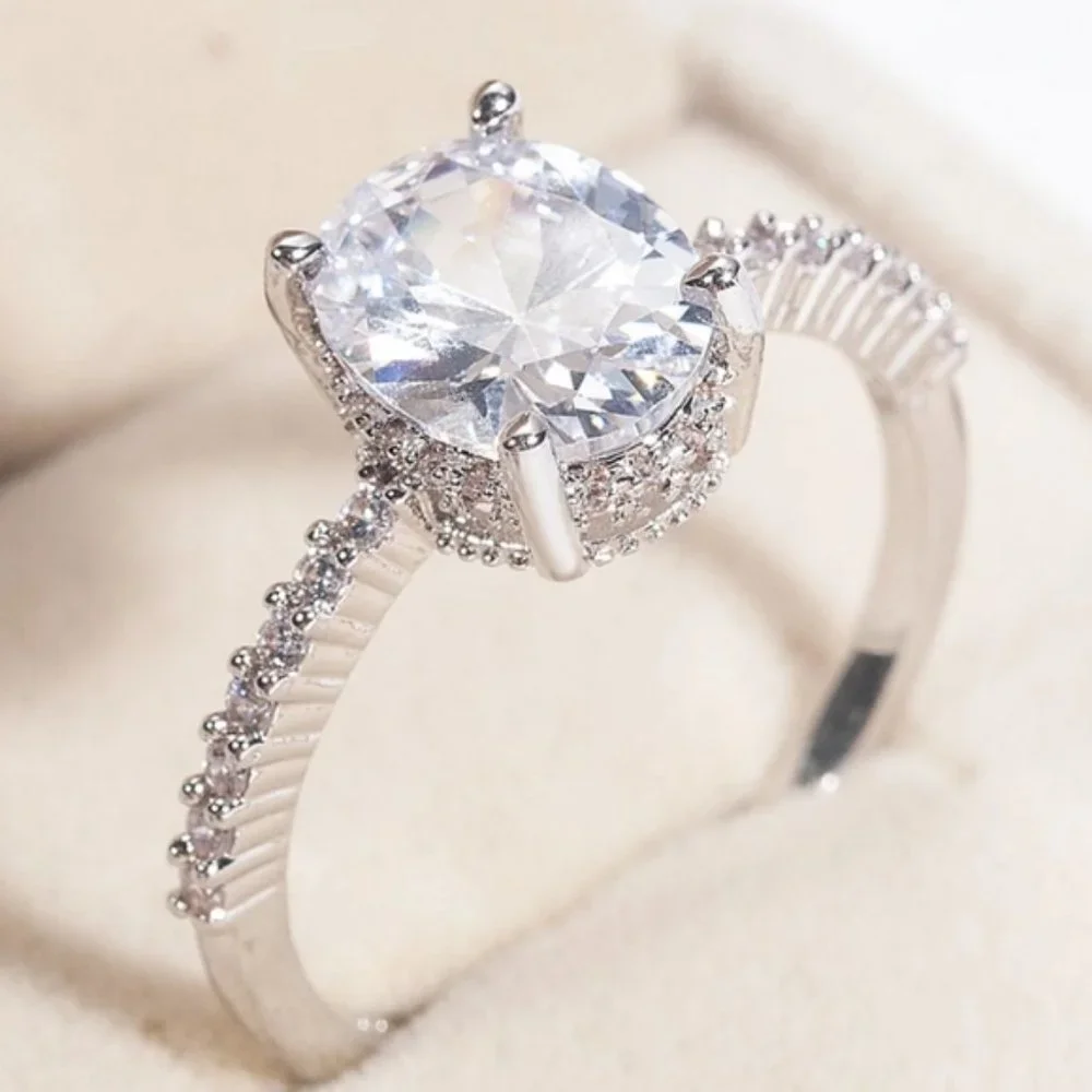 NEW 2CT Oval Cut Solitaire Diamond 925 Silver Ring - Picture 6 of 9